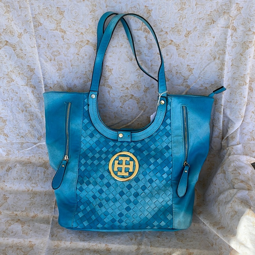 Blue Purse With Gold Emblem
